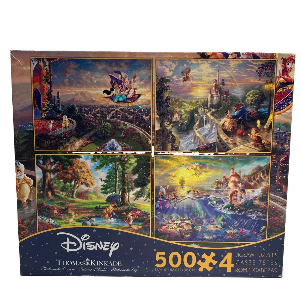 Ceaco Disney Thomas Kinkade 4 Pack 500 Piece Jigsaw Puzzles NEW